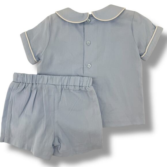 Edgehill Collection Peter Pan Collar Shirt Shorts 2pc Set Boys Sz 6 Mos Blue - Picture 4 of 5